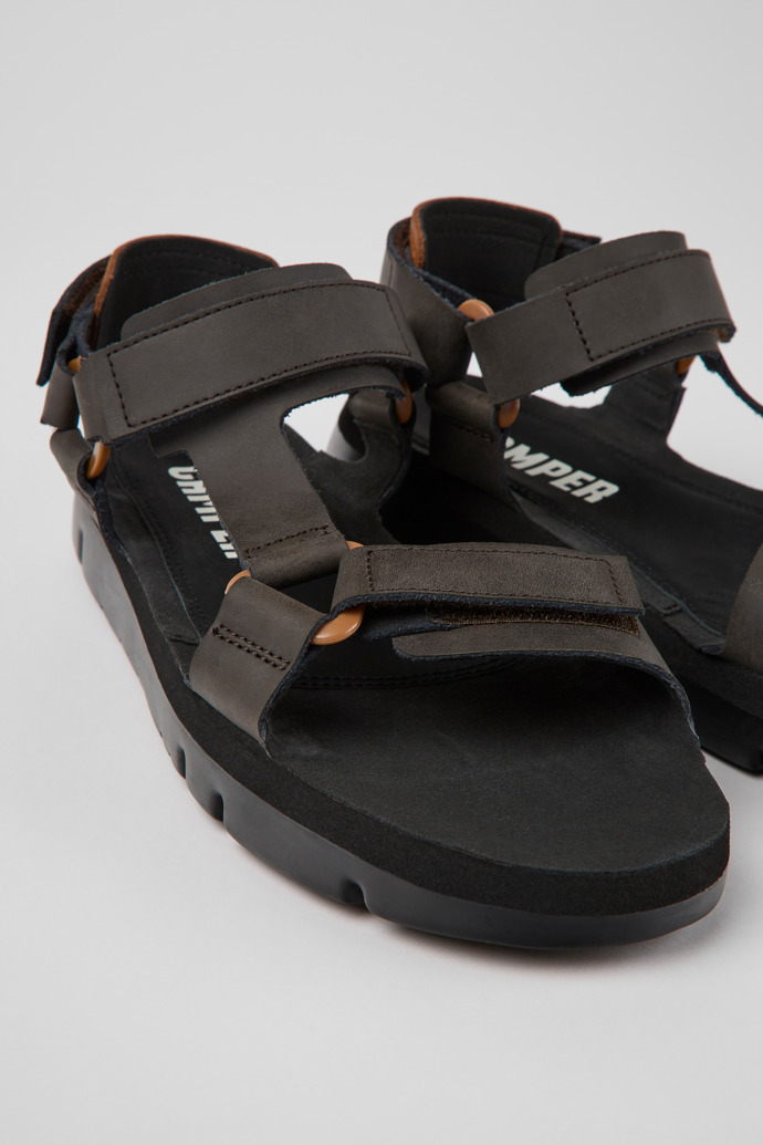 Close-up view of Oruga Brown leather sandals for men