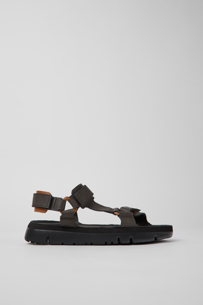 Side view of Oruga Brown leather sandals for men