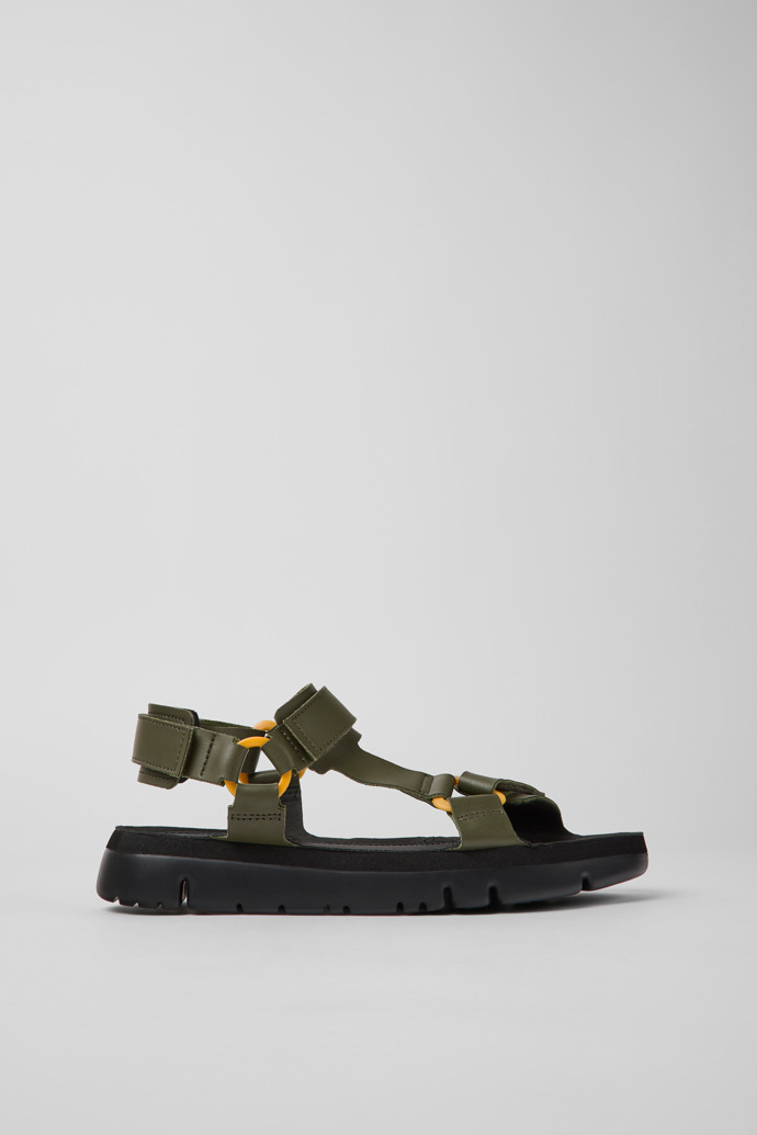 Side view of Oruga Green leather sandals for men