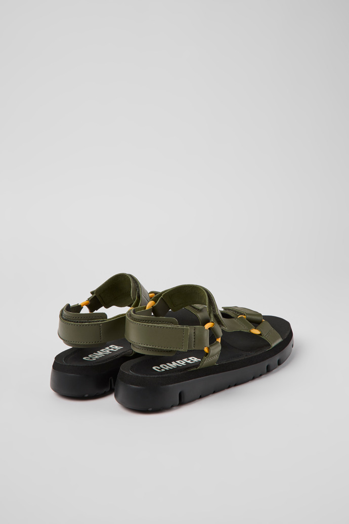 Back view of Oruga Green leather sandals for men
