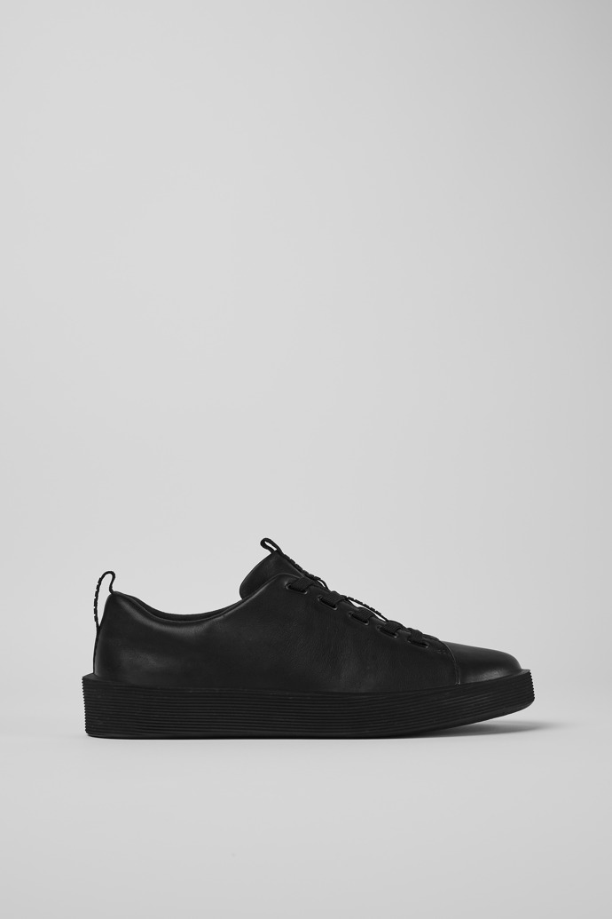 Side view of Courb Black leather sneakers for men
