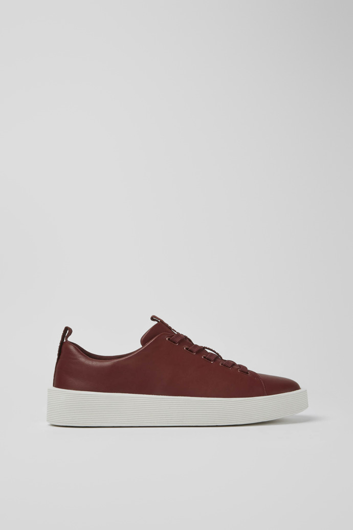 Side view of Courb Burgundy leather sneakers for men