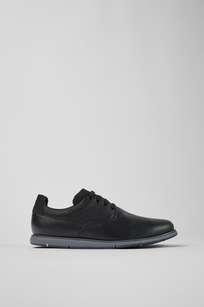 Image of Side view of Smith Black leather shoes for men