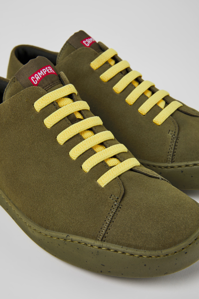 Close-up view of Peu Touring Green nubuck sneakers for men