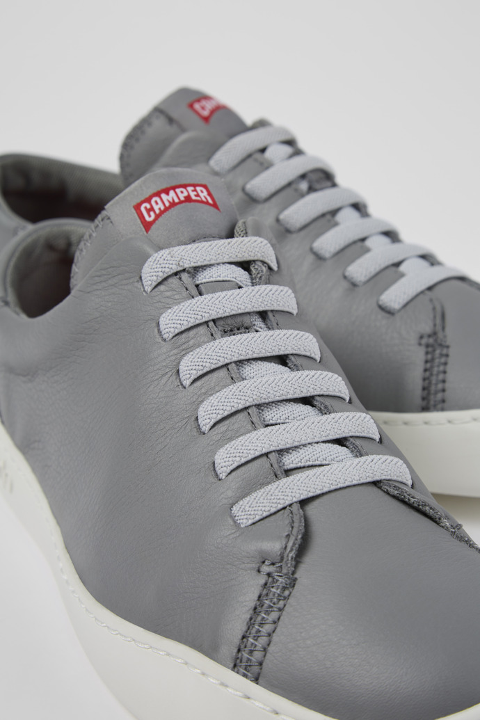 Close-up view of Peu Touring Gray Leather Sneaker for Men