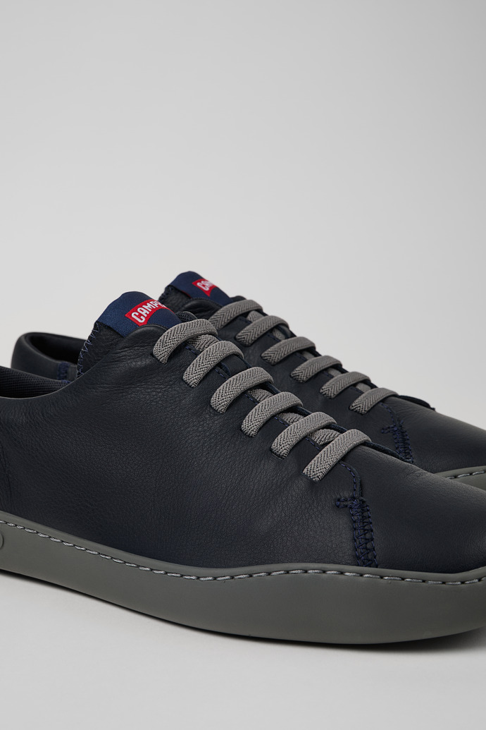 Close-up view of Peu Touring Blue Leather Sneaker for Men