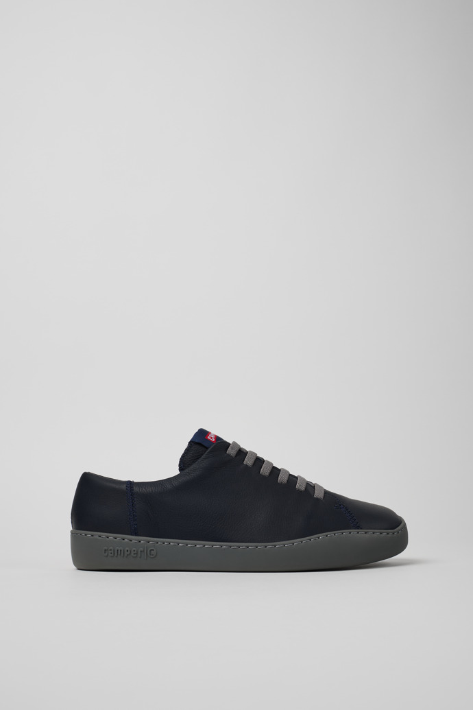 Side view of Peu Touring Blue Leather Sneaker for Men
