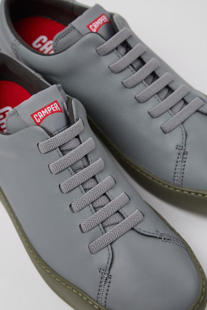 Close-up view of Peu Touring Gray Leather Sneakers for Men.