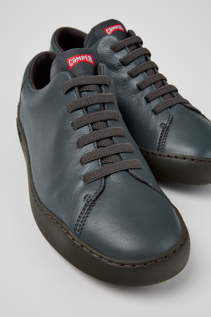 Close-up view of Peu Touring Gray Leather Sneakers for Men.