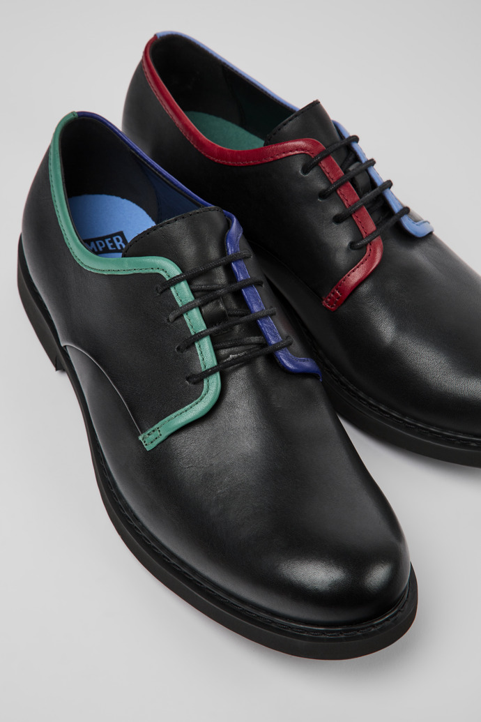 Close-up view of Twins Black leather lace-up shoes for men