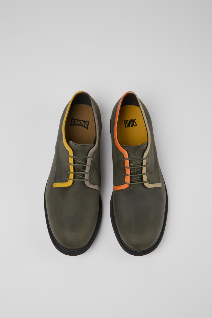 Overhead view of Twins Green leather lace-up shoes for men