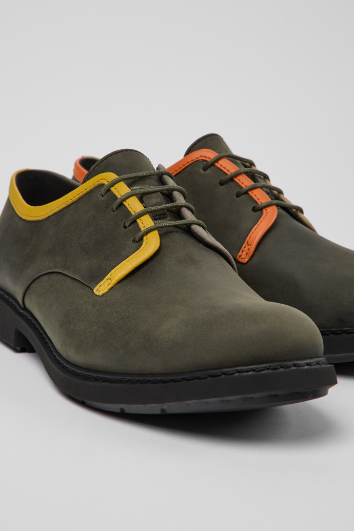 Close-up view of Twins Green leather lace-up shoes for men