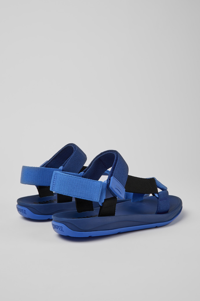 Back view of Match Blue and black recycled PET sandals for men