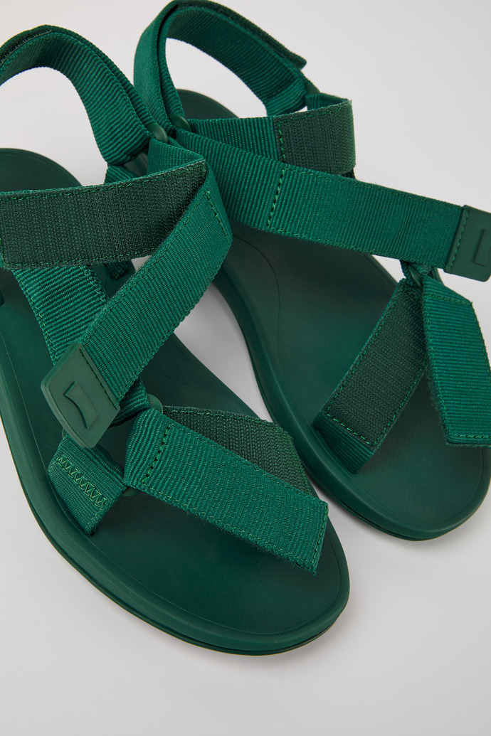 Close-up view of Match Green textile sandals for men