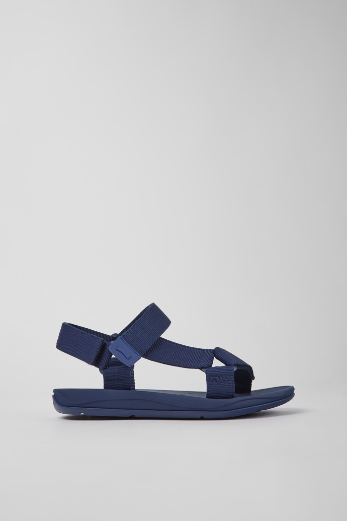 Side view of Match Blue textile sandals for men