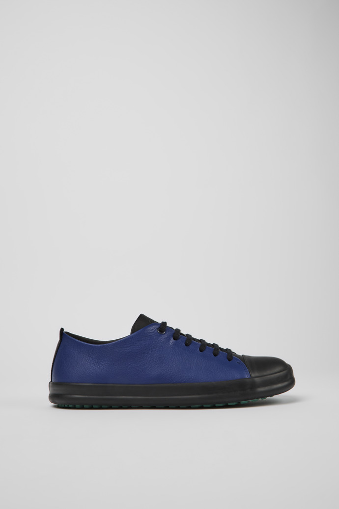 Side view of Twins Black, blue, and gray leather shoes for men