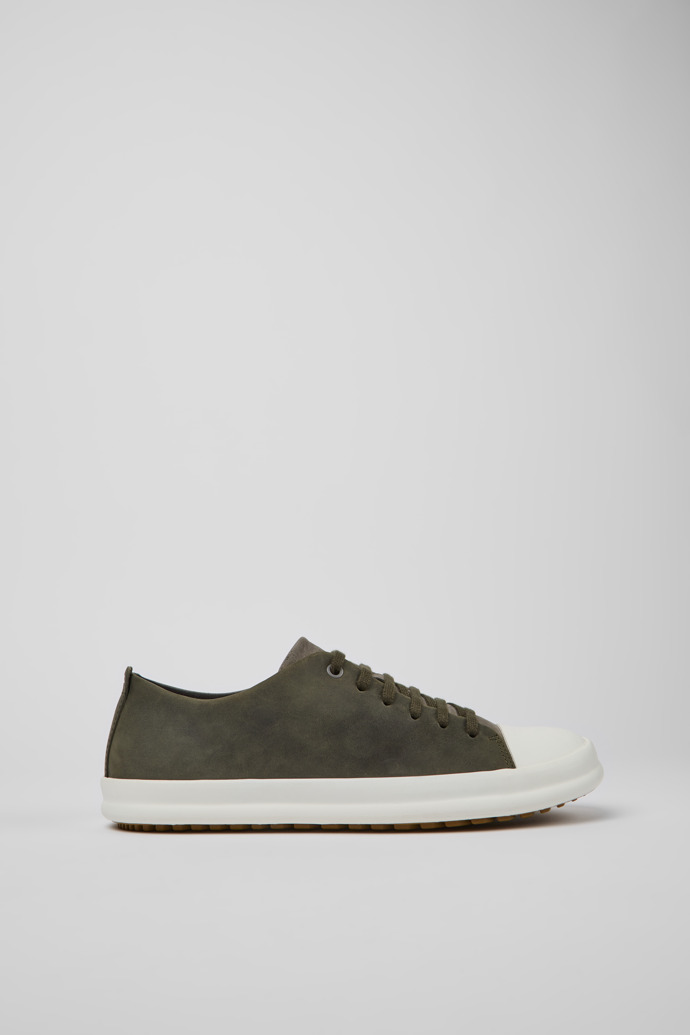 Side view of Twins Brown-gray and green leather shoes for men