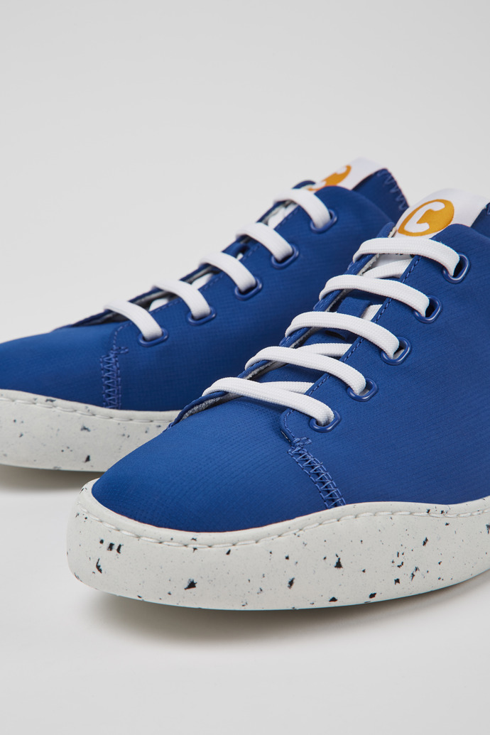 Close-up view of Peu Touring Blue recycled PET sneakers for men