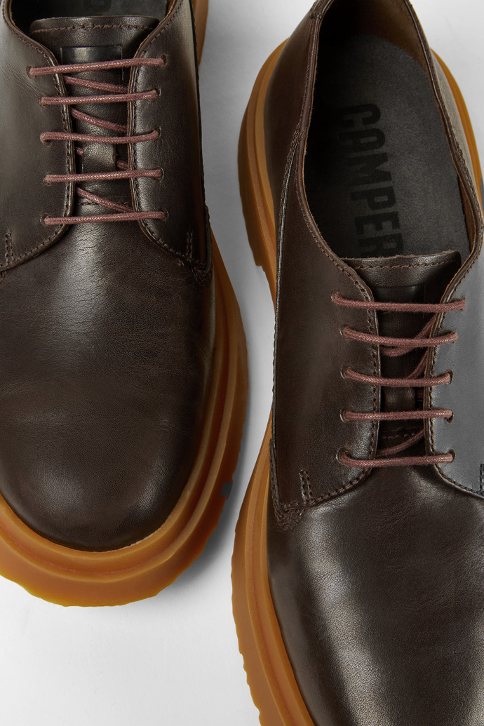 Close-up view of Walden Dark brown leather lace-up shoes