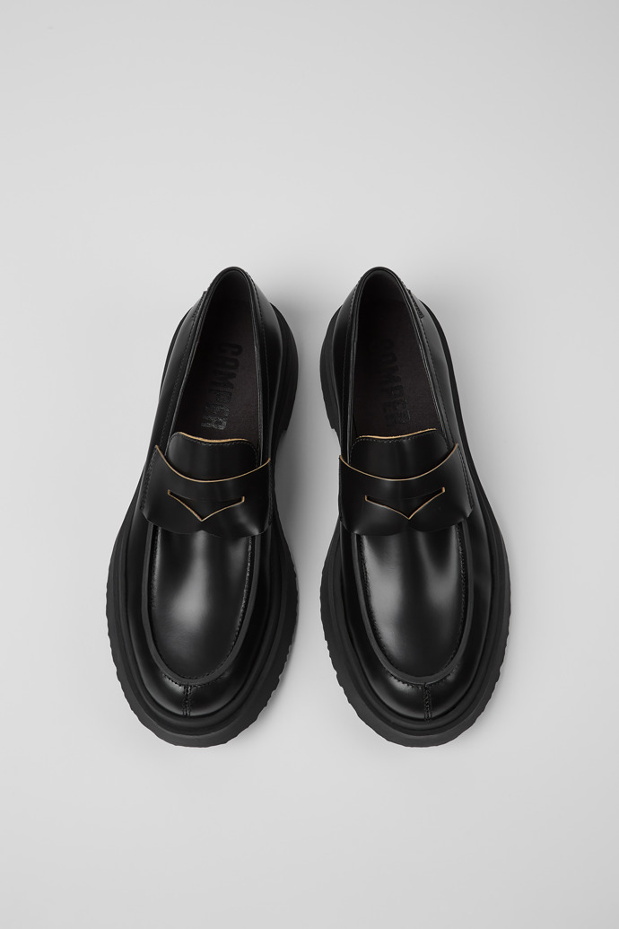Overhead view of Walden Black leather loafers