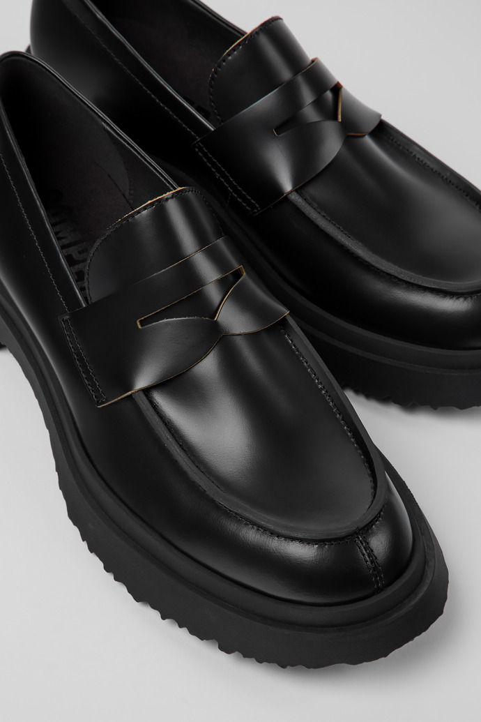 Close-up view of Walden Black leather loafers