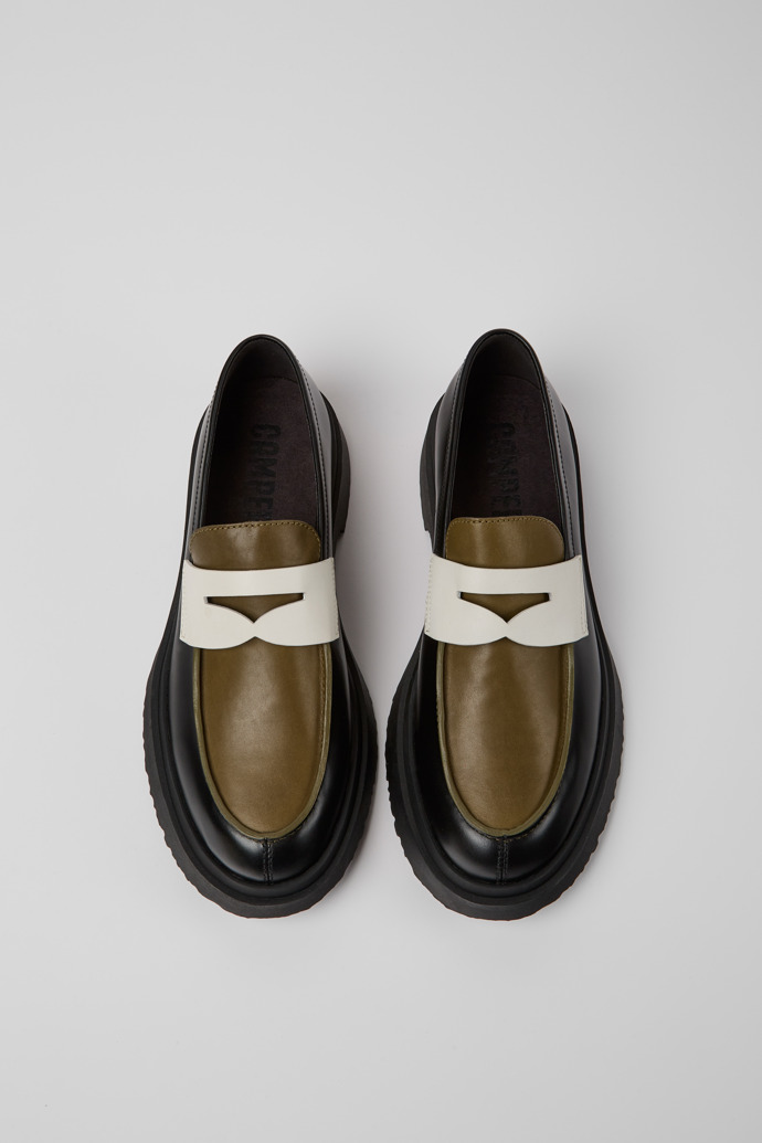 Overhead view of Walden Black and white loafers for men