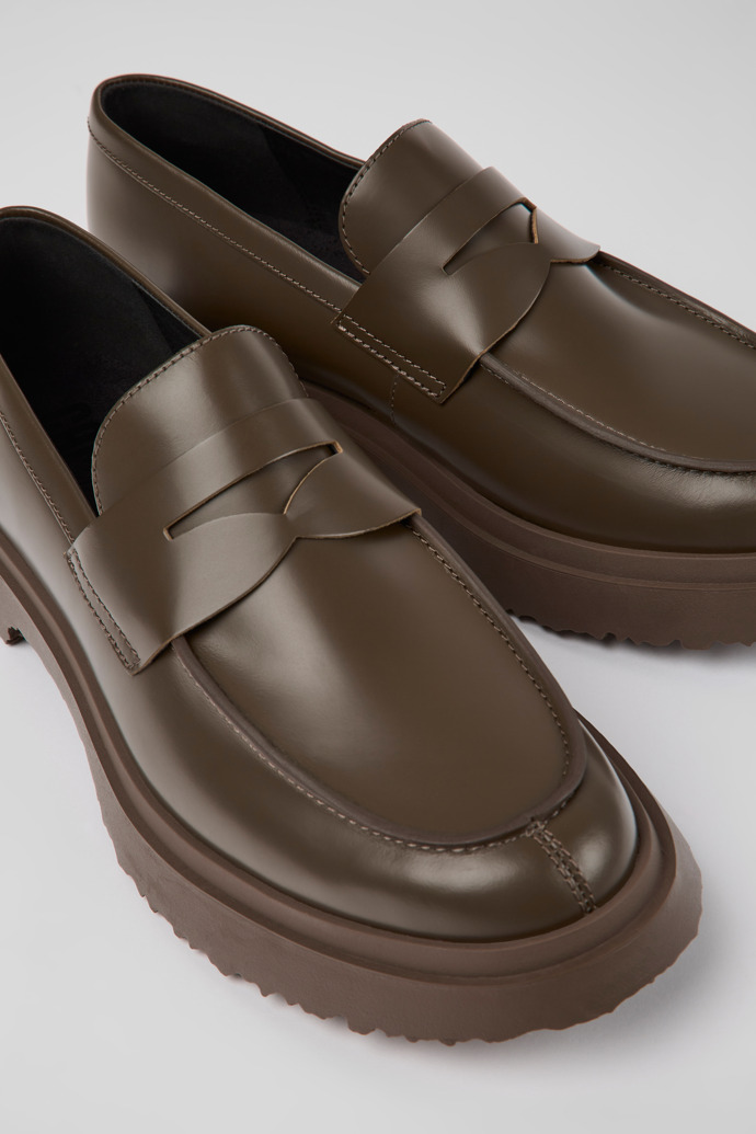 Close-up view of Walden Brown leather loafers for men