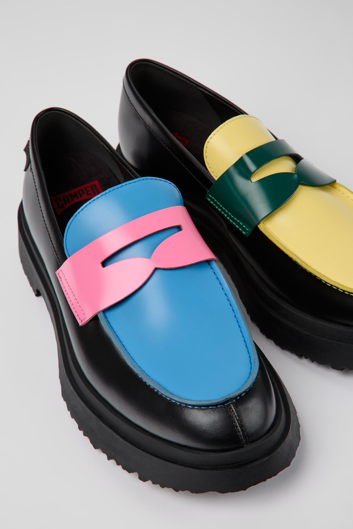 Close-up view of Twins Multicolored leather loafers for men