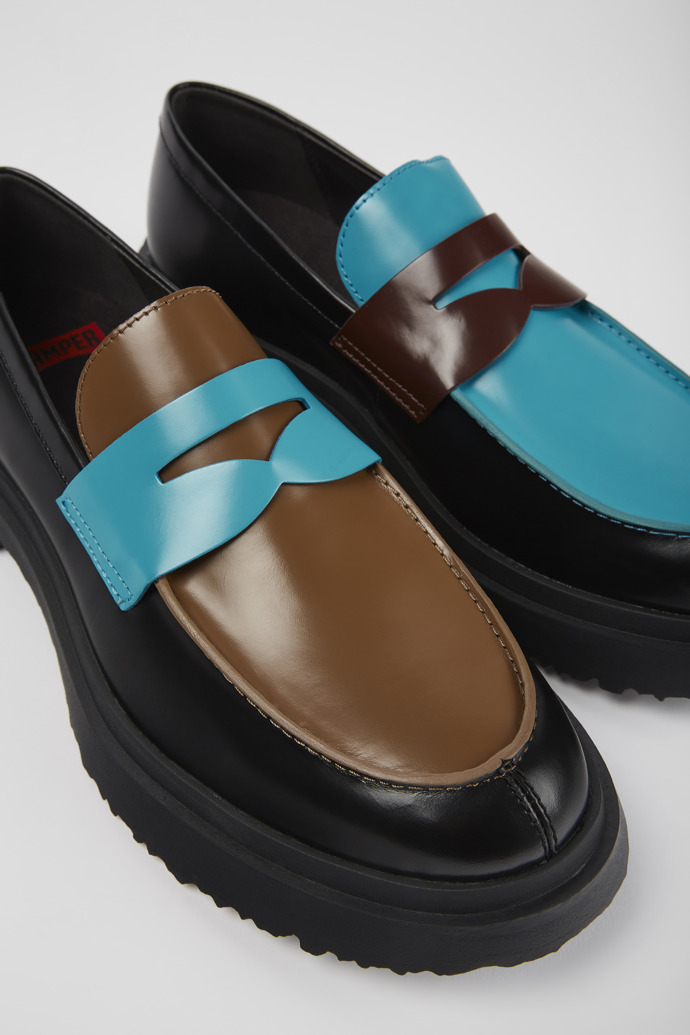 Close-up view of Twins Multicolored leather loafers for men