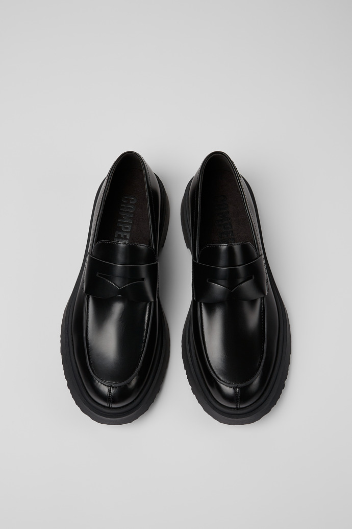 Overhead view of Walden Black leather loafers for men
