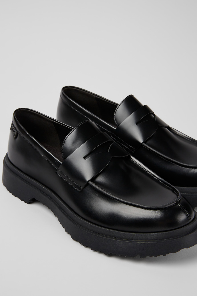 Close-up view of Walden Black leather loafers for men