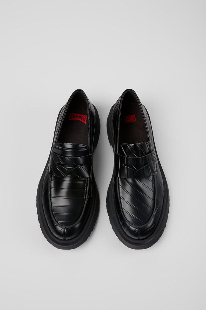 Image of Overhead view of Twins Black leather loafers for men