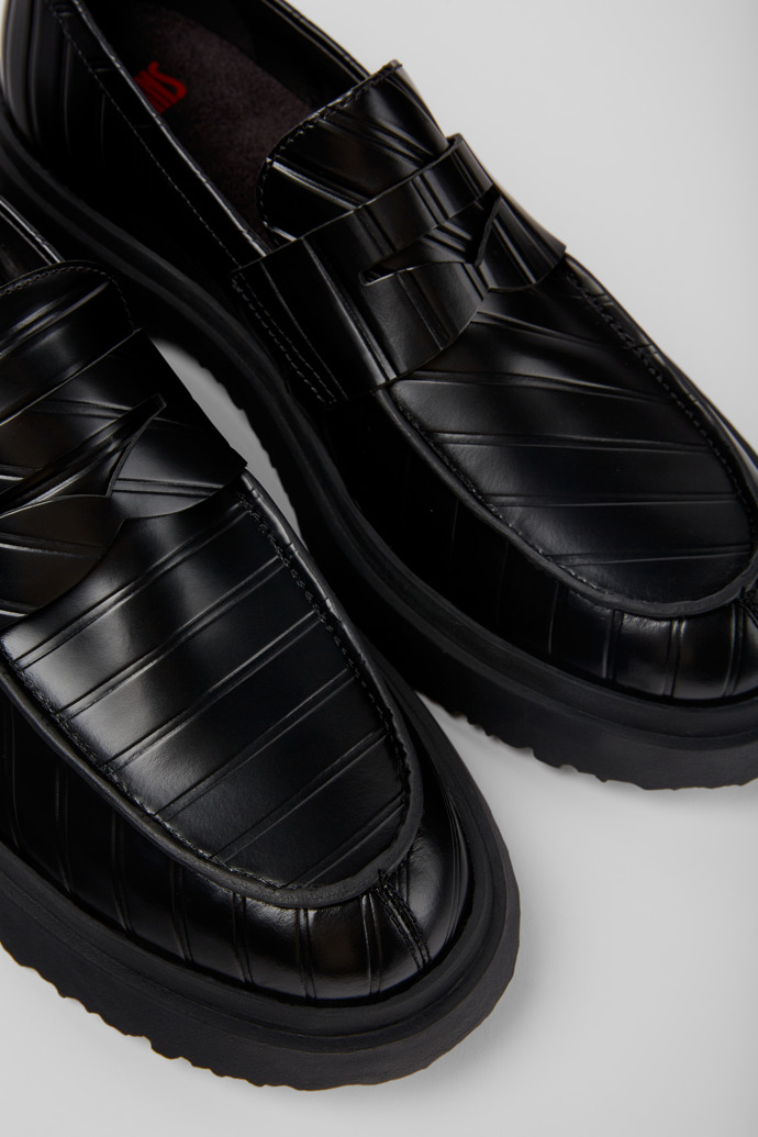 Close-up view of Twins Black leather loafers for men