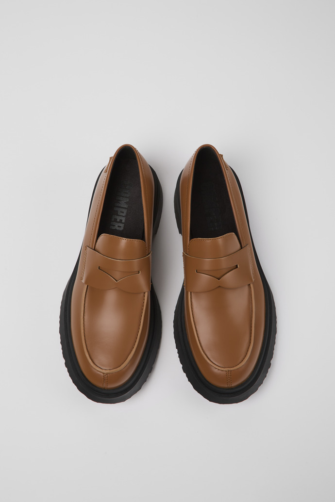 Overhead view of Walden Brown leather loafers for men