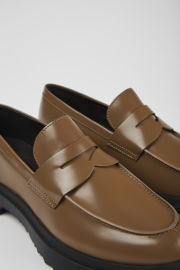 Close-up view of Walden Brown leather loafers for men