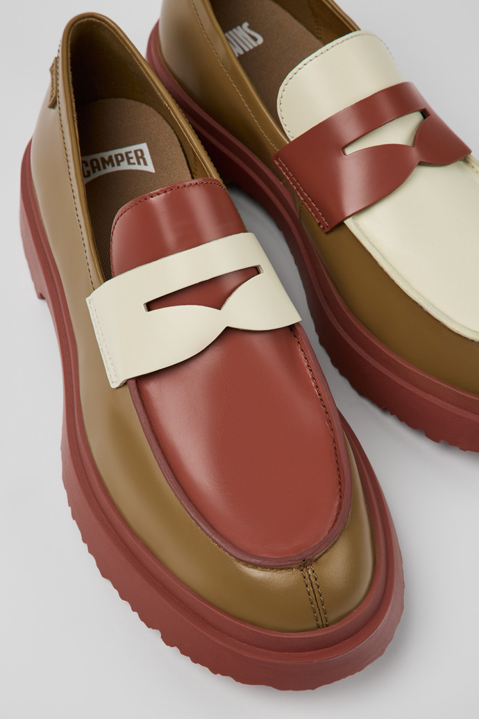 Close-up view of Twins Multicolored Leather Moccasin for Men