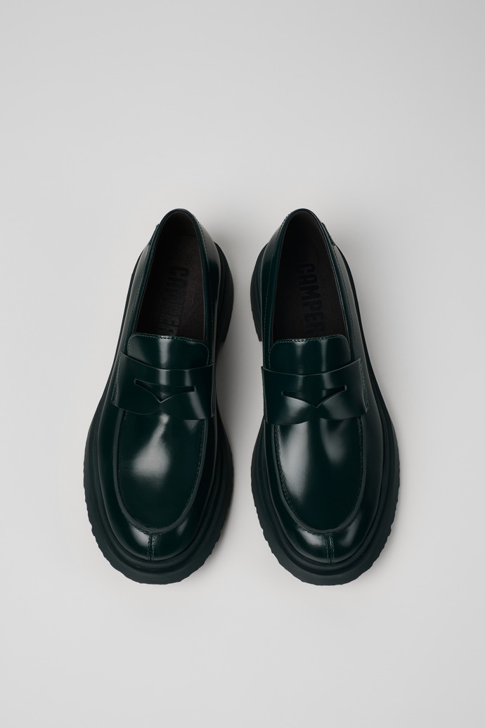 Overhead view of Walden Green leather loafers for men
