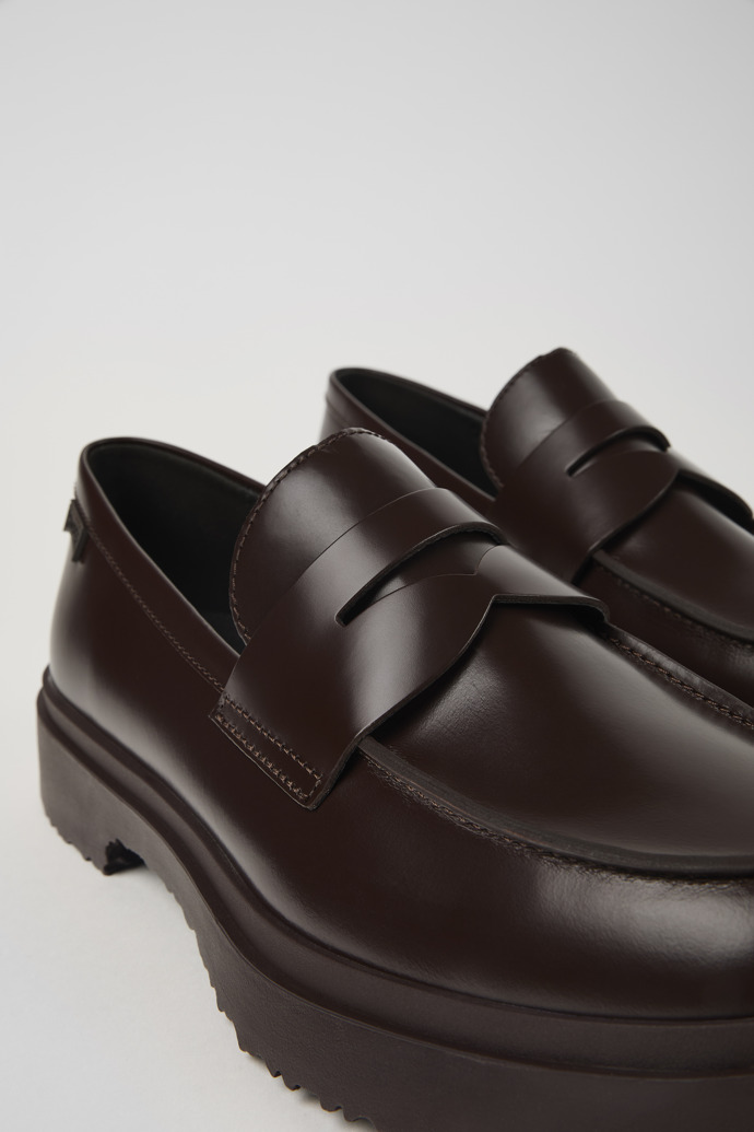 Close-up view of Walden Brown leather loafers for men