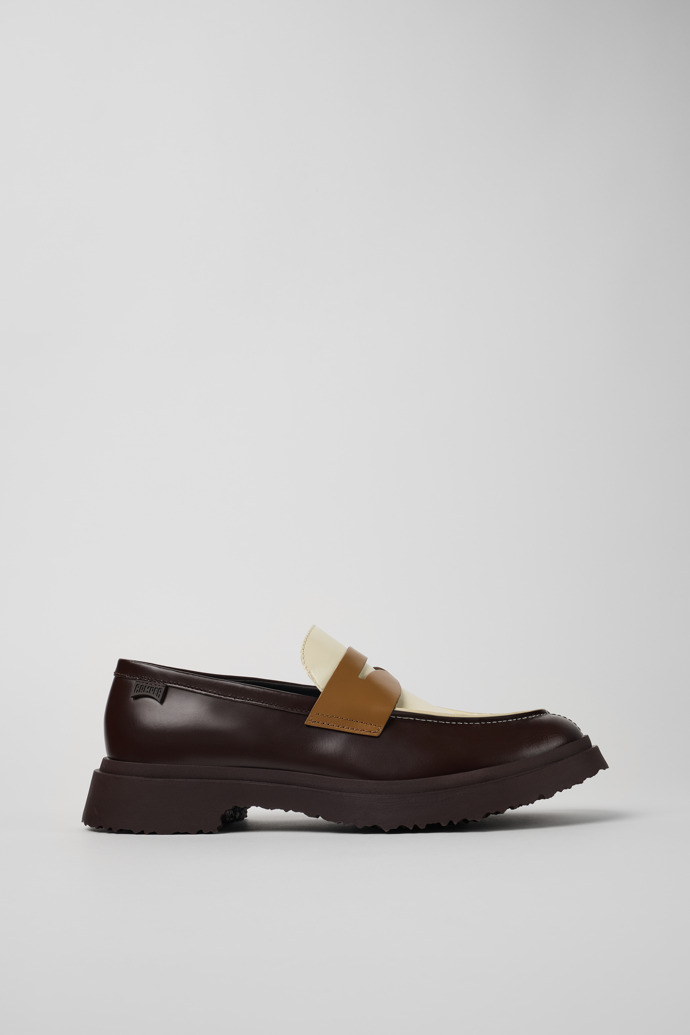 Side view of Twins Brown and white leather loafers for men