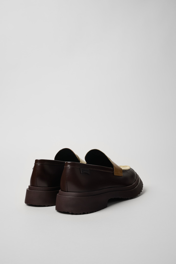 Back view of Twins Brown and white leather loafers for men