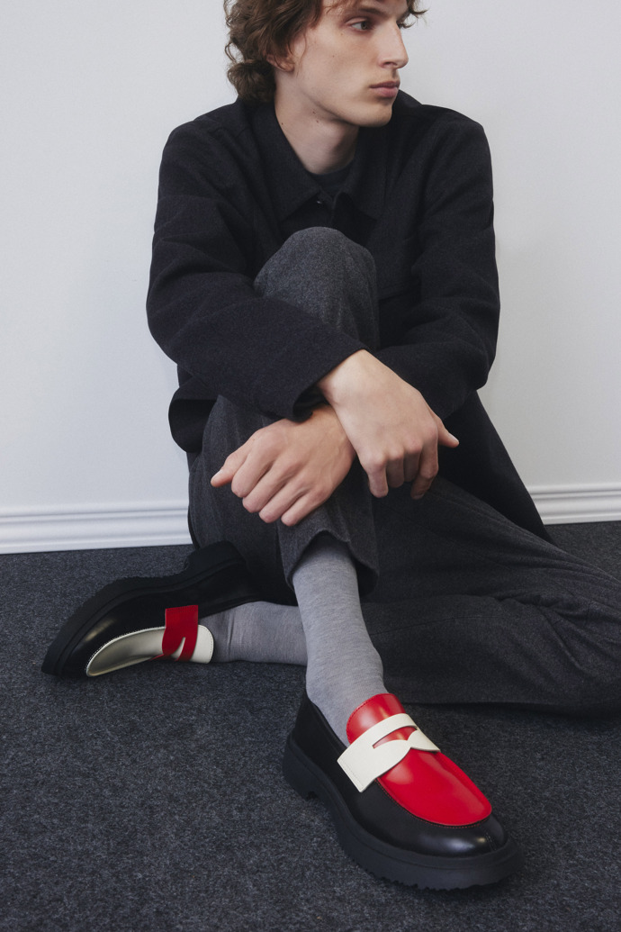 A model wearing Twins Multicolor Leather Moccasin/Nautical Shoes for Men.