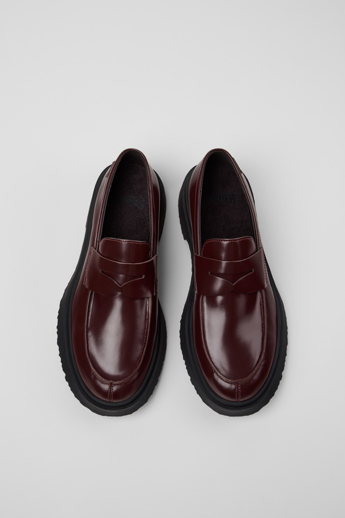 Overhead view of Walden Burgundy Leather Moccasins for Men.
