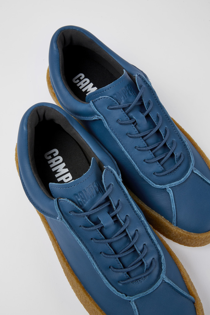 Close-up view of Bark Blue leather shoes for men