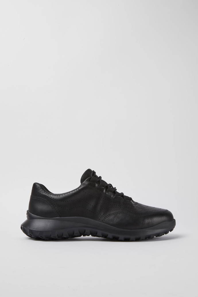 Side view of CRCLR Breathable men's black leather sneakers