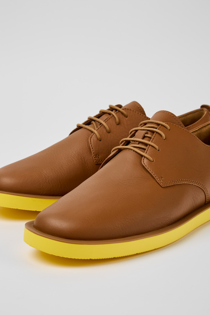 Close-up view of Wagon Brown leather men's shoes