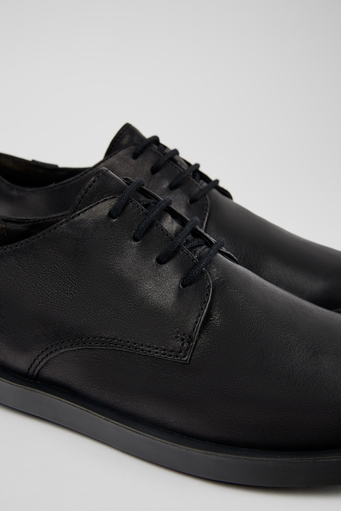 Close-up view of Wagon Black Leather Blucher for Men