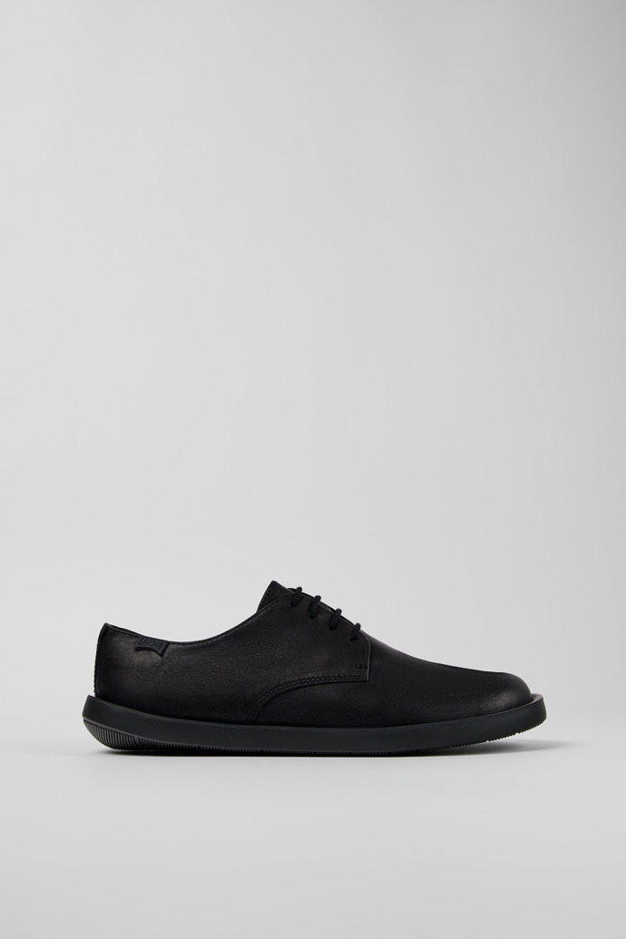 Image of Side view of Wagon Black Leather Blucher for Men