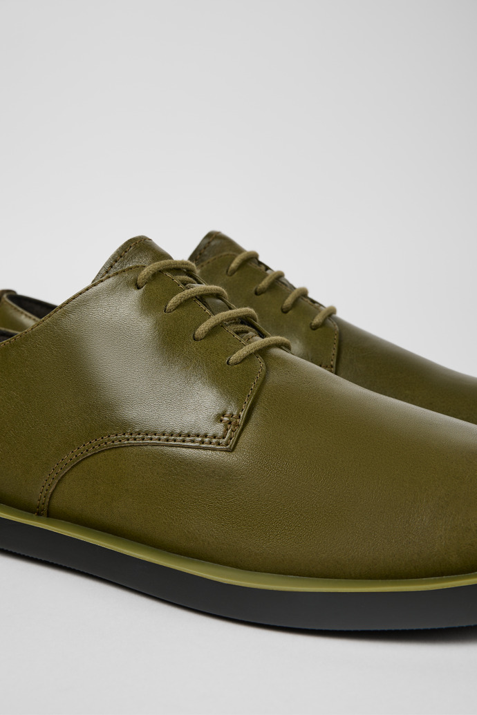 Close-up view of Wagon Green Leather Blucher for Men