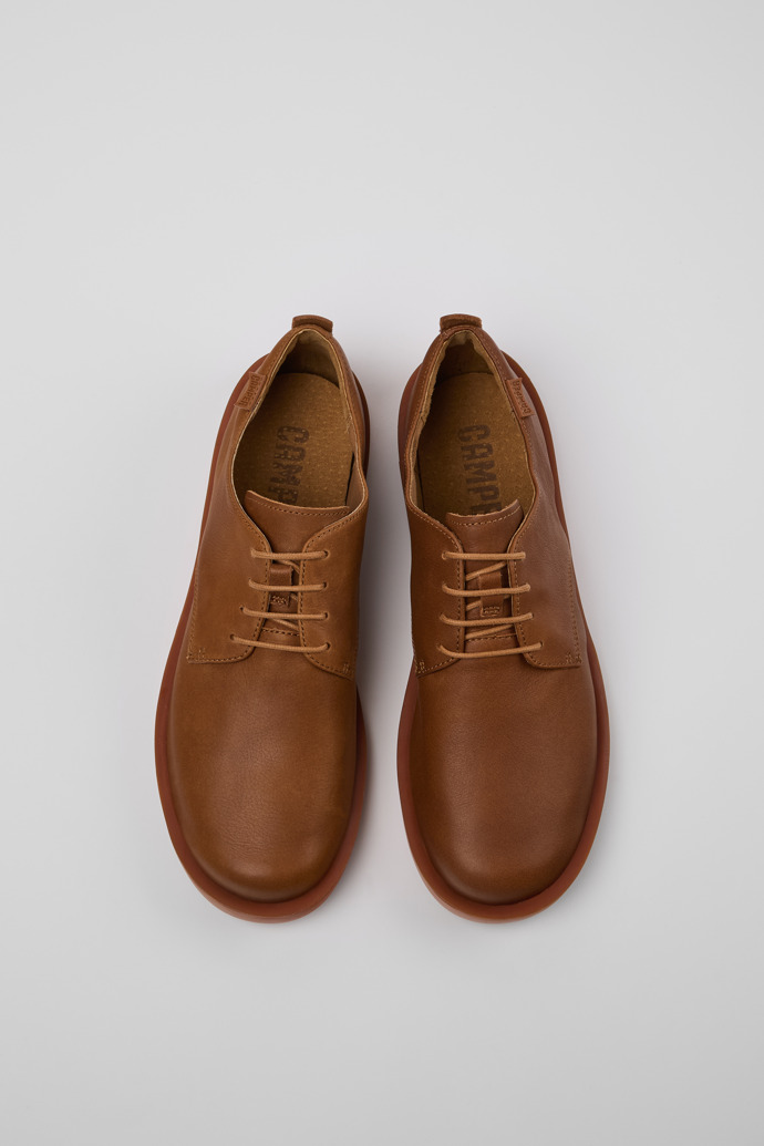 Overhead view of Wagon Brown Leather Men's Shoes.