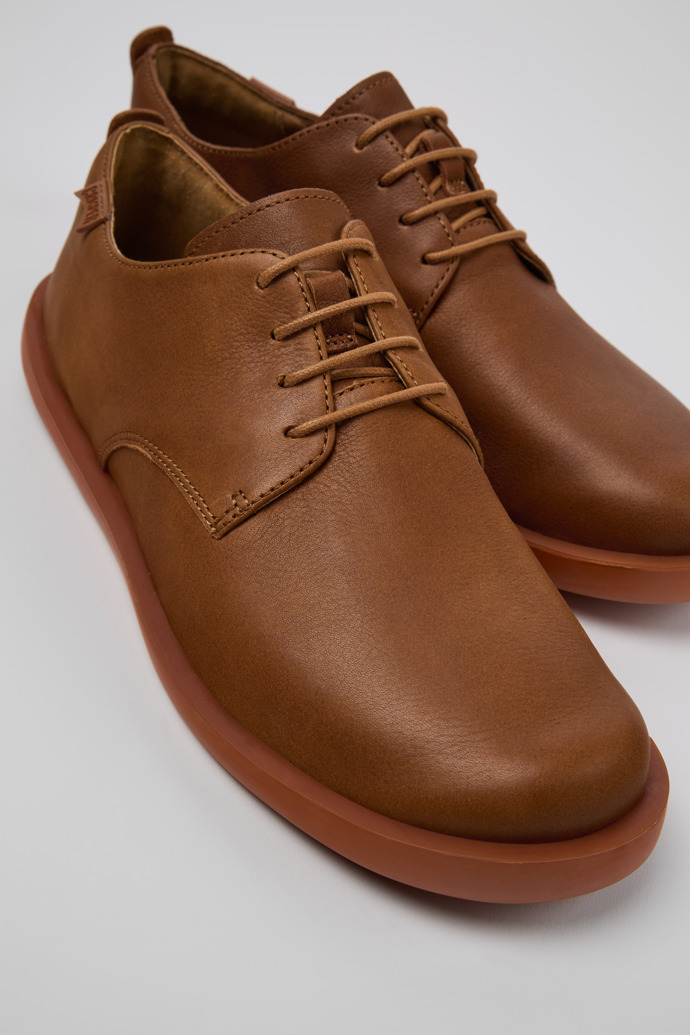 Close-up view of Wagon Brown Leather Men's Shoes.